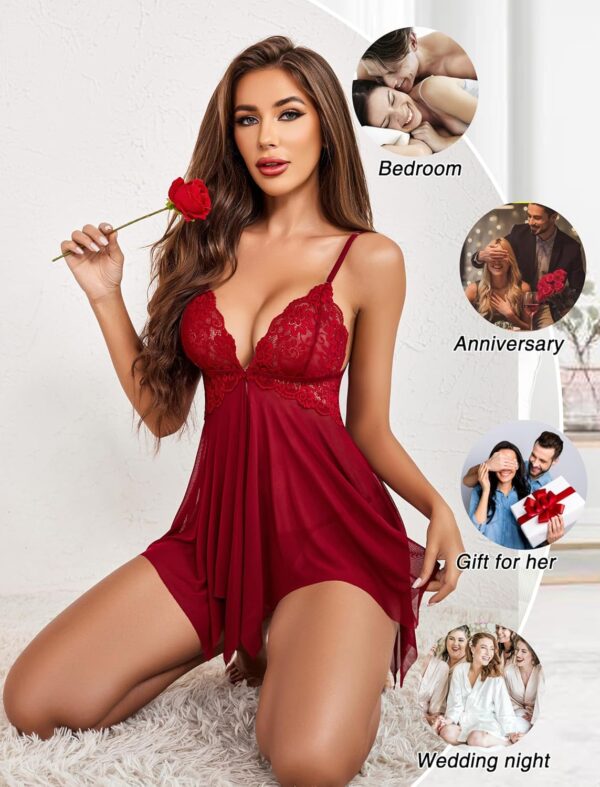 Avidlove Women Lace Lingerie Front Closure Babydoll V Neck Nightwear Sexy Chemise Nightie - Image 5