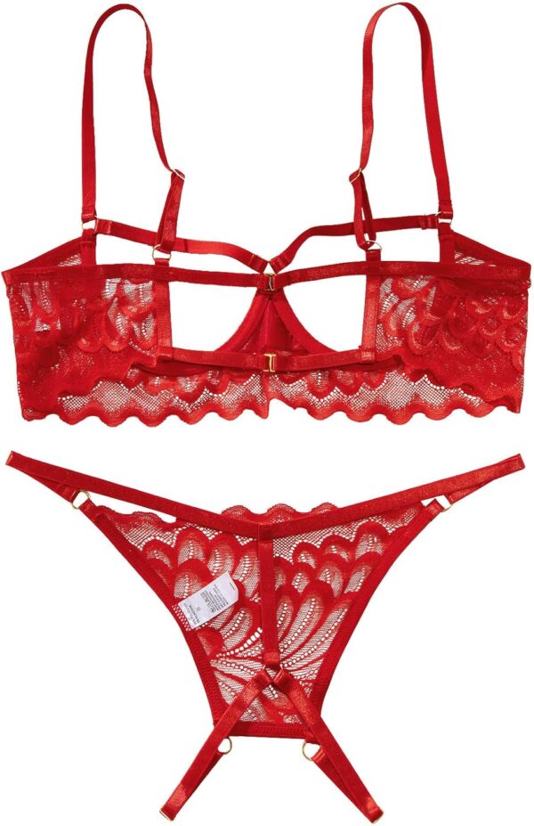 Lilosy Sexy Underwire Floral Lace Sheer Lingerie Set for Women See Through Bra and Panty 2 Piece - Image 3