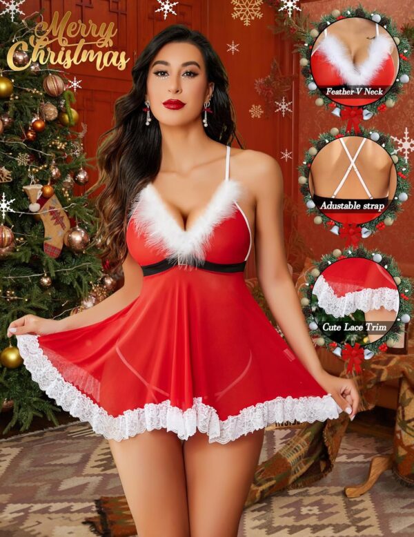 Avidlove Womens Christmas Lingerie Red Santa Babydolls Chemises Set - Image 3