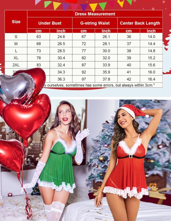 Avidlove Womens Christmas Lingerie Red Santa Babydolls Chemises Set - Image 7