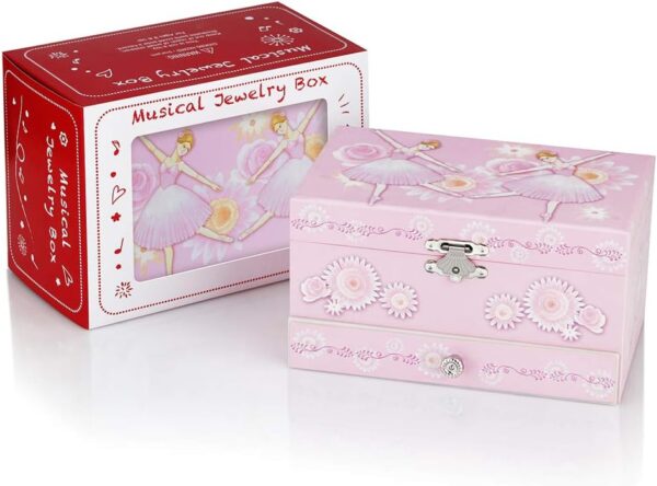 RR ROUND RICH DESIGN Kids Musical Jewelry Box for Girls with Drawer and Jewelry Set with Ballerina Theme - Swan Lake Tune Pink - Image 4