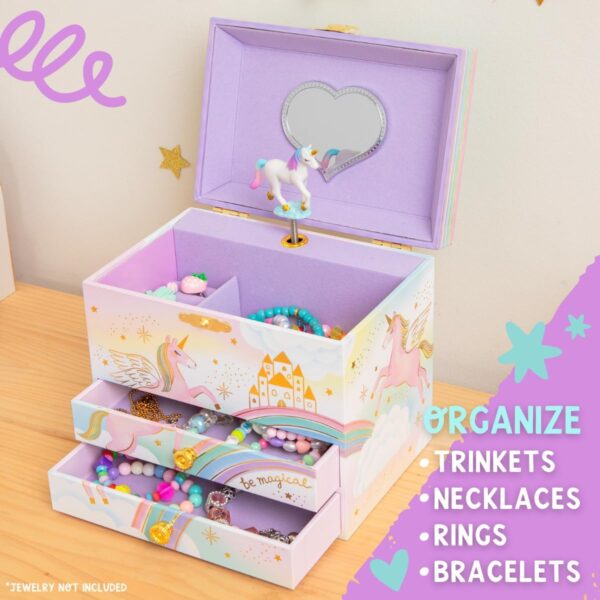 Musical Unicorn Jewelry Box for Girls - Kids Music Box with Spinning Unicorn, Unicorn Birthday Gifts for Little Girls, Jewelry Boxes, 6.8 x 5.3 x 6 in - Ages 3-10 - Image 6