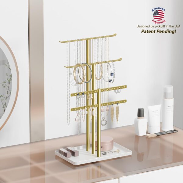 pickpiff Jewelry Stand Holder Organizer: 14.5" Sturdy Jewelry Hanger for Necklace, Earring, Bracelet, Gold and White - Image 5