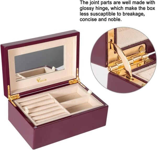 Voova Wooden Jewelry Box Organizer for Women Teen Girls, Luxury Piano Paint Wood Jewelry Case with Mirror, Large Jewellery Storage Boxes Display Holder with Removable Tray for Earrings Rings, Purple - Image 4