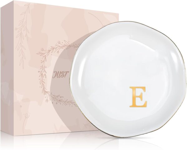 ProCase Ceramic Jewelry Tray, Initial Ring Dish Trinket Plate Engagement Gift, Small Personalized Monogram Ring Bowl for Wedding, White Decorative Jewelry Holder for Women Vanity -Letter E - Image 8