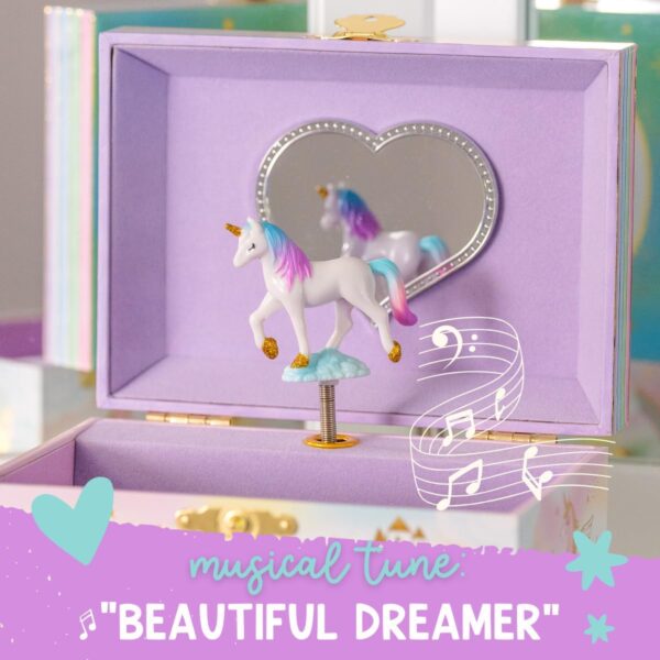 Musical Unicorn Jewelry Box for Girls - Kids Music Box with Spinning Unicorn, Unicorn Birthday Gifts for Little Girls, Jewelry Boxes, 6.8 x 5.3 x 6 in - Ages 3-10 - Image 2