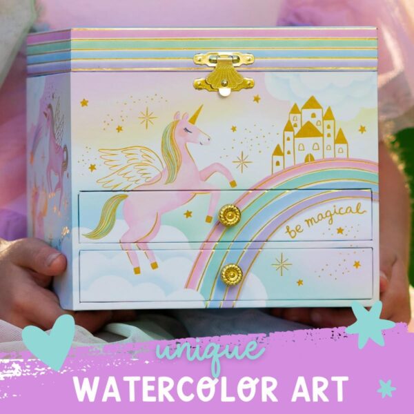 Musical Unicorn Jewelry Box for Girls - Kids Music Box with Spinning Unicorn, Unicorn Birthday Gifts for Little Girls, Jewelry Boxes, 6.8 x 5.3 x 6 in - Ages 3-10 - Image 5