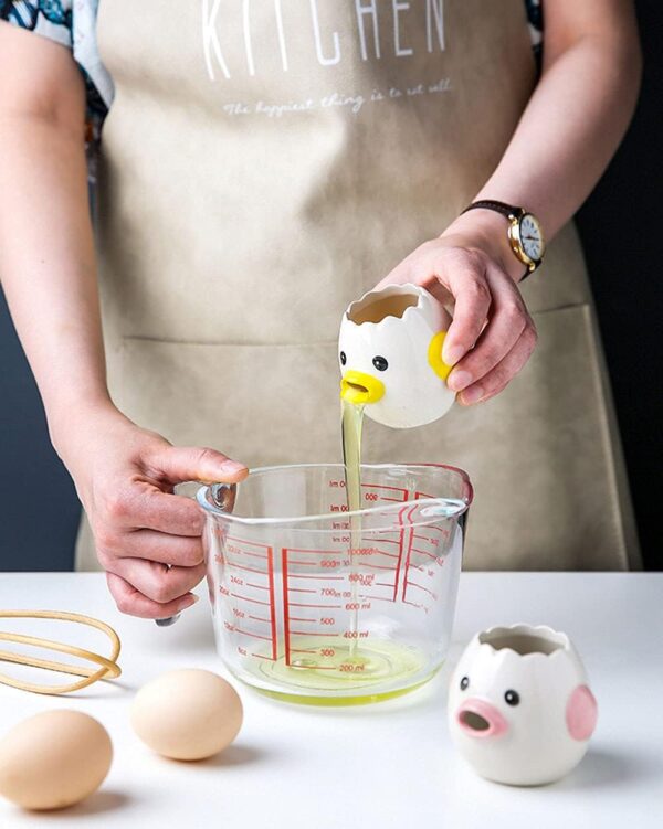 LuoCoCo Cute Egg Separator, Ceramics Vomiting Chicken Egg Yolk White Separator, Practical Household Small Egg Filter Splitter, Kitchen Gadget Baking Assistant Tool, Dishwasher Safe (Yellow) - Image 5