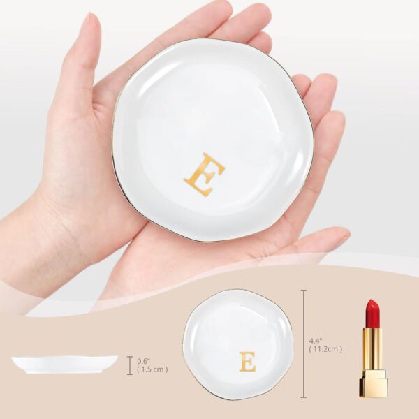 ProCase Ceramic Jewelry Tray, Initial Ring Dish Trinket Plate Engagement Gift, Small Personalized Monogram Ring Bowl for Wedding, White Decorative Jewelry Holder for Women Vanity -Letter E - Image 5