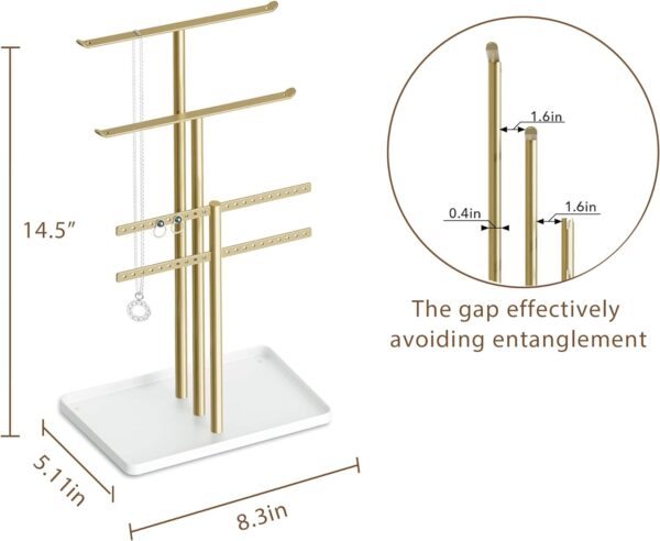 pickpiff Jewelry Stand Holder Organizer: 14.5" Sturdy Jewelry Hanger for Necklace, Earring, Bracelet, Gold and White - Image 4