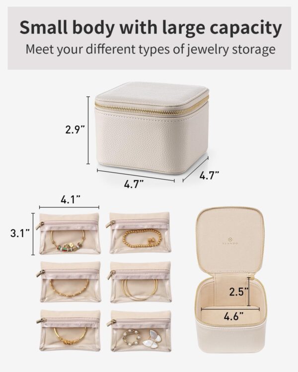 Vlando Small Jewelry Box Organizer,Travel Jewelry Storage with 6 Velvet Jewelry Zipper Pockets,Travel Jewelry Case Christmas Gifts Birthday Gifts for Women Girls (White) - Image 3