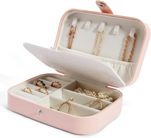 Smileshe Jewelry Box, PU Leather Small Portable Travel Case, 2 Layers Organizer Display Storage Holder Box for Rings, Earrings, Necklaces, Bracelets