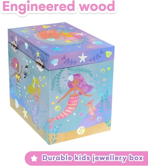 Jewelkeeper - Musical Jewellery Box for Girls with 2 Storage Drawers, Rainbow Mermaid and Gold Leaf - Melody Sobre las Olas Olas - Image 6