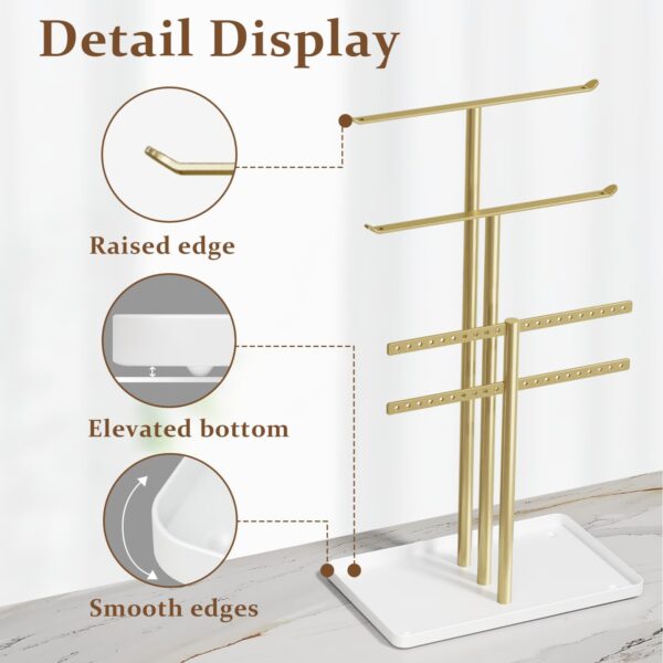 pickpiff Jewelry Stand Holder Organizer: 14.5" Sturdy Jewelry Hanger for Necklace, Earring, Bracelet, Gold and White - Image 7