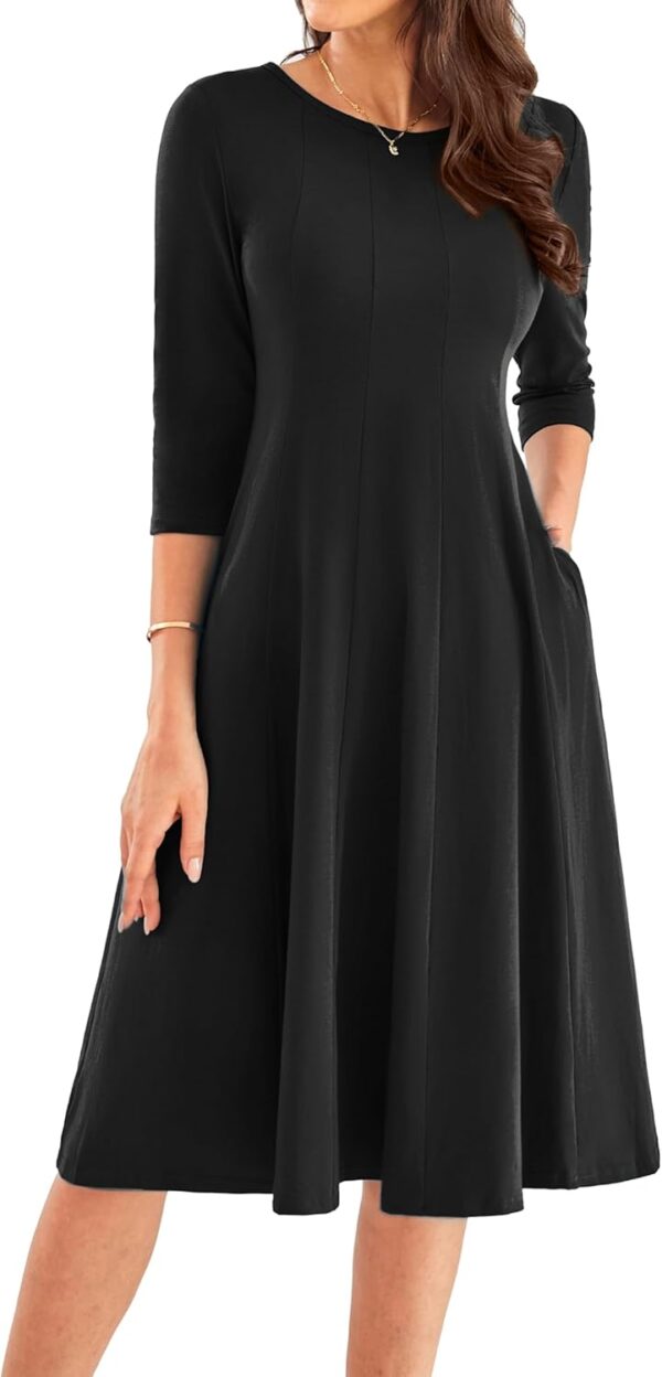 GRACE KARIN Womens 2024 Fall Trendy Crew Neck 3/4 Sleeve A Line Loose Casual Midi Dress with Pockets