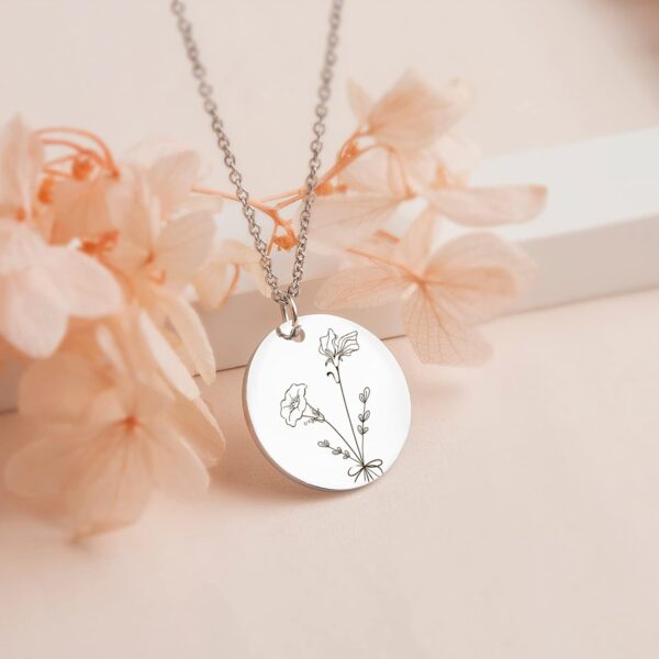 Anavia -Build Your Own Bouquet- Birthmonth Flowers Necklace, Personalized Engraved Floral Coin Necklace, Customized Birthday Gifts Love Jewelry for Her Mom Sisters Family - Image 5