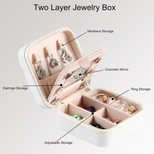 Small Portable Travel Jewelry Box Organizer Storage Leather Jewellery Earrings Necklaces Ring Display Case Girls Women Gift (Beauty Beast) - Image 2