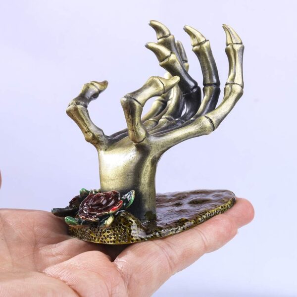 YU FENG Gothic Rose Skeleton Hand Jewelry Holder for Halloween Decor Rings Necklaces and Jewellery Accessories Hand Form Display Holders for Women Gift - Image 5