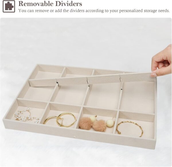 ProCase 3 Stackable Jewelry Trays Organizer Set for Drawers, Jewellery Drawer Insert Divider Jewel Display Storage with Removable Dividers for Earring Necklace Bracelet -Beige - Image 6