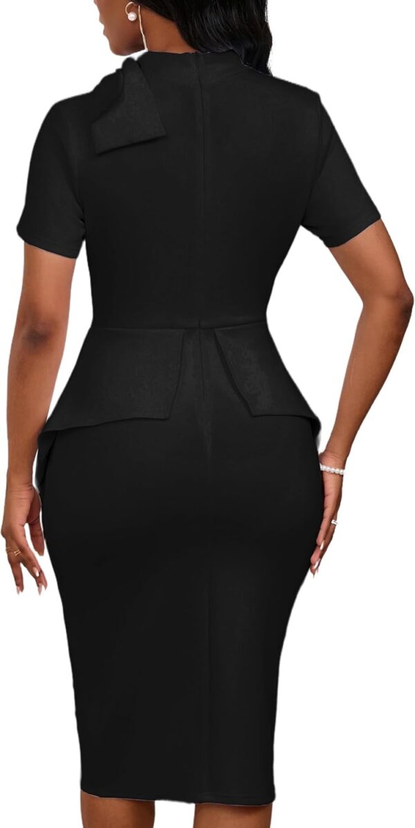 Women's Fashion Peplum Bodycon Short Sleeve Work Dresses Bow Club Ruffle Pencil Formal Cocktail Dress - Image 6