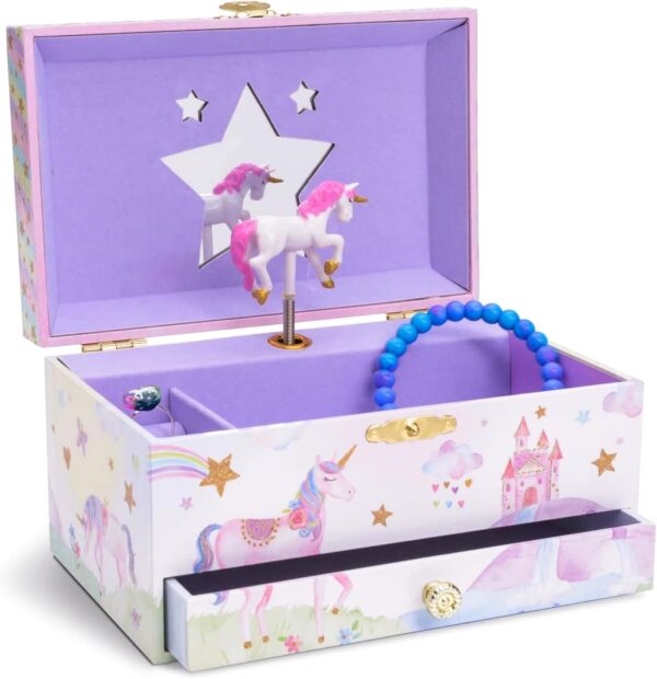 Jewelkeeper Jewelry Box for Girls - Child Jewelry Box Girl with 1 Drawer - Wood Jewelry Box - Unicorn Musical Jewelry Boxes, Beautiful Dreamer Tune - Wonderful Gifts for 5 Year Old Girls