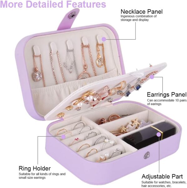 Travel Jewellery Organiser Bag, Jewelry Storage Box Case for Bracelet, Earrings, Rings, Necklace (Purple) - Image 2