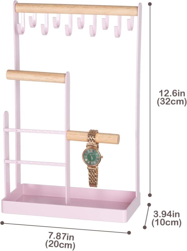 ProCase Jewelry Organizer Jewelry Stand Jewelry Holder Organizer, 4-Tier Necklace Organizer with Ring Tray, Small Cute Aesthetic Jewelry Tower Storage Rack Tree for Bracelets Earrings Rings -Pink - Image 4