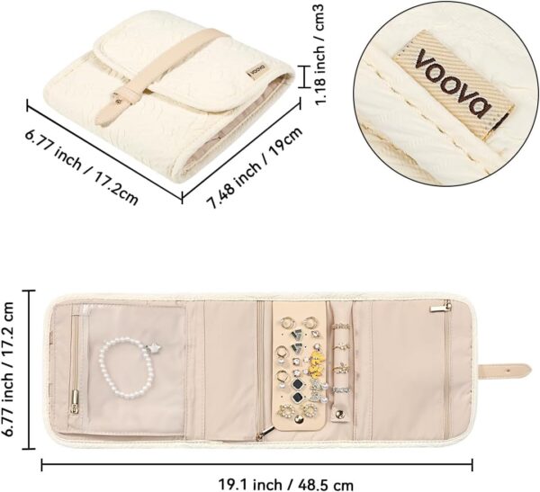 Voova Travel Jewelry Holder Organizer Case, Small Jewelry Storage Bag for Women Girls, Foldable Traveling Jewellery Pouch Roll for Necklaces Rings Earrings Bracelets, Mini, Apricot - Image 5