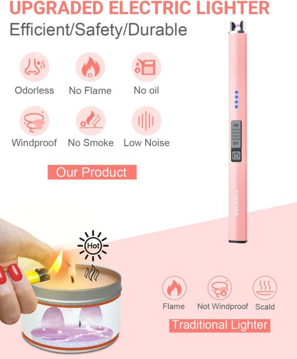 Electric Candle Lighter Rechargeable Lighters Stocking Stuffers for Women Plasma Arc Lighters Windproof & Flameless with USB Rechargeable Battery Double Safety Switch (Rose Gold) - Image 2