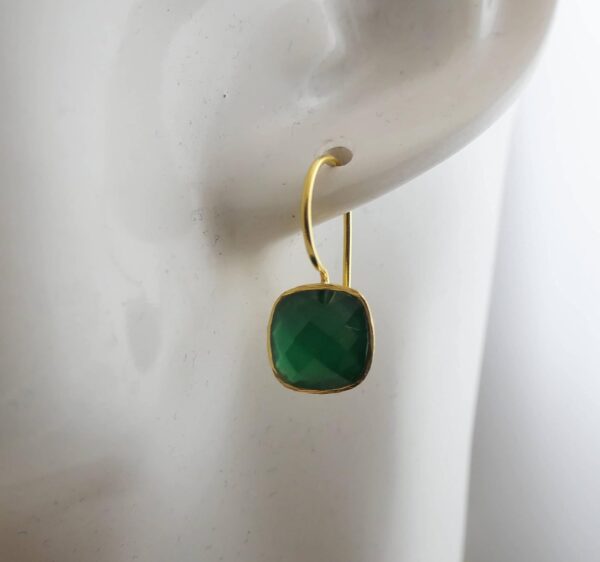 Cushion Cut Green Onyx Gold Plated Sterling Silver Drop Dangle Earrings - Handmade Jewelry Gift Ideas for Women - Christmas Gift Idea - Birthday Gift - Natural Gem Gemstone Stone Jewelry (Green Onyx) - Image 7