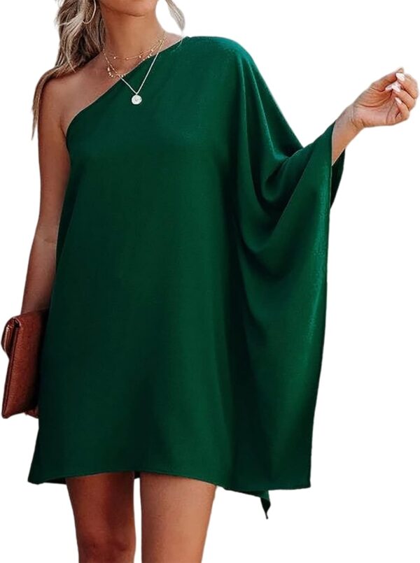 Jhsnjnr Women's Casual Batwing Sleeve One Shoulder Dresses Summer Club Party Cocktail Dresses - Image 2