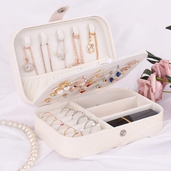 YONZONE Small Jewelry Box, Travel Jewelry Case Portable Jewelry Organizer Storage for Necklace Earring Rings Double Layer PU Leather Mini Jewelry Holder Gift Box for Girls Women(White) - Image 5