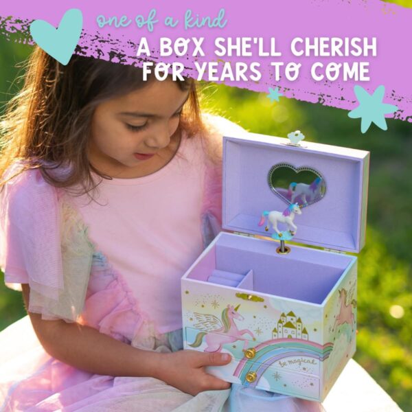 Musical Unicorn Jewelry Box for Girls - Kids Music Box with Spinning Unicorn, Unicorn Birthday Gifts for Little Girls, Jewelry Boxes, 6.8 x 5.3 x 6 in - Ages 3-10 - Image 3