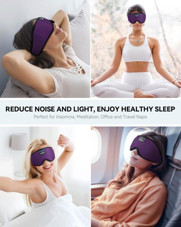 MUSICOZY Sleep Headphones Masks, Bluetooth Sleep Eye Mask for Sleeping for Side Sleepers, Sleeping Masks Headphones Wireless Music Mask Men Women with Speakers Cool Tech Gadgets Gifts(Purple) - Image 7