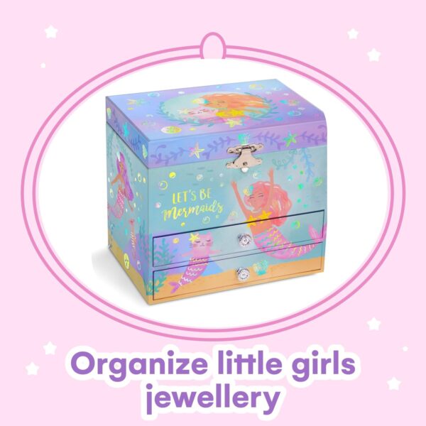 Jewelkeeper - Musical Jewellery Box for Girls with 2 Storage Drawers, Rainbow Mermaid and Gold Leaf - Melody Sobre las Olas Olas - Image 3