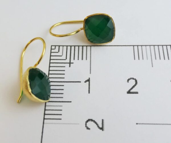 Cushion Cut Green Onyx Gold Plated Sterling Silver Drop Dangle Earrings - Handmade Jewelry Gift Ideas for Women - Christmas Gift Idea - Birthday Gift - Natural Gem Gemstone Stone Jewelry (Green Onyx) - Image 8