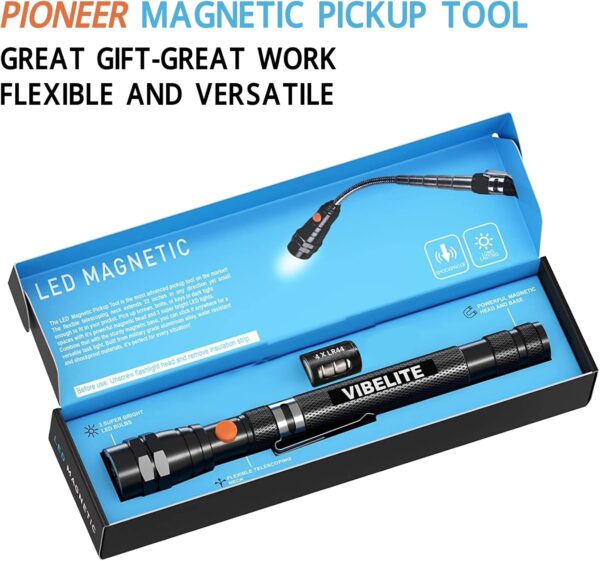 VIBELITE Extendable Magnetic Flashlight with Telescoping Magnet Pickup Tool-Cool Gadget Christmas Gifts Stocking Stuffers for Men, Husband,Dad,Father,Mechanic,Tech,Handyman,Him Women - Image 2