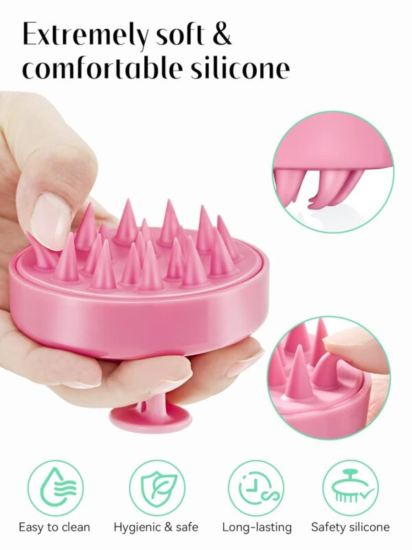 HEETA Shampoo Scalp Brush Massager Hair Growth, Scalp Scrubber with Soft Silicone Bristles for Hair Growth & Dandruff Removal, Hair Brush for Scalp Exfoliator, Cherry Pink - Image 3