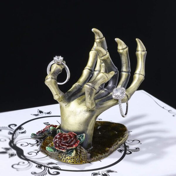 YU FENG Gothic Rose Skeleton Hand Jewelry Holder for Halloween Decor Rings Necklaces and Jewellery Accessories Hand Form Display Holders for Women Gift - Image 4