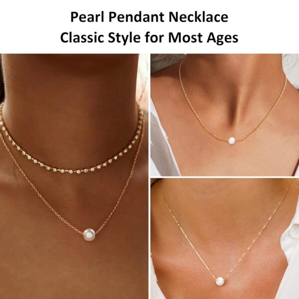 Single Pearl Necklace, Gold Pearl Necklaces for Women Dainty Necklace 10mm Simple Pearl Pendant Jewelry for Girls Cute 14K Gold Pearl Chain Necklace as Girlfriend Bridesmaid Birthday Gifts - Image 3