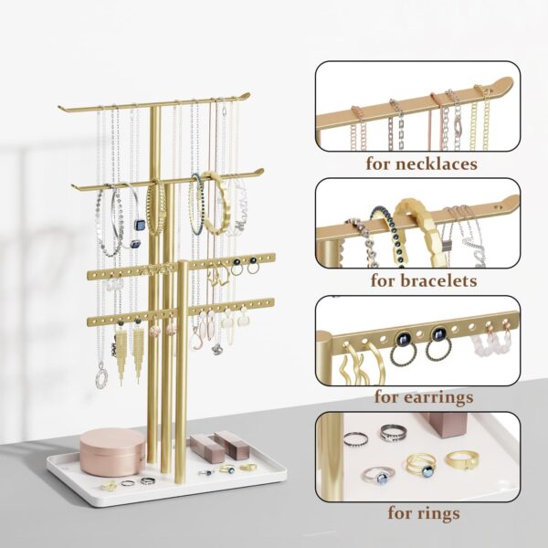 pickpiff Jewelry Stand Holder Organizer: 14.5" Sturdy Jewelry Hanger for Necklace, Earring, Bracelet, Gold and White - Image 2