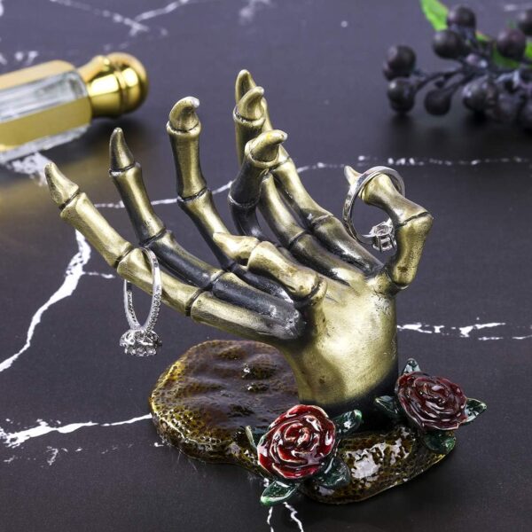 YU FENG Gothic Rose Skeleton Hand Jewelry Holder for Halloween Decor Rings Necklaces and Jewellery Accessories Hand Form Display Holders for Women Gift - Image 2