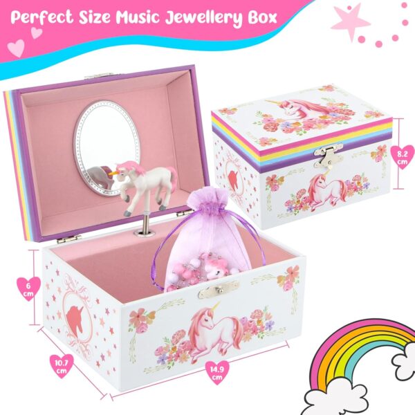 Girls' Musical Jewelry Box Organizer with Jewelry Set - Flowers and Unicorn Jewellery Box Music Box - Jewelry Storage and jewelry box for girls - Image 3