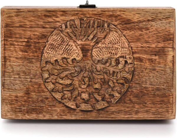 Samhita Handmade Mango Wood Tree of Life Engraving Beautifully Keepsake Box Jewellery Organiser Unique Gift Ideas for Men & Women (Flame Work Finish) - Image 2