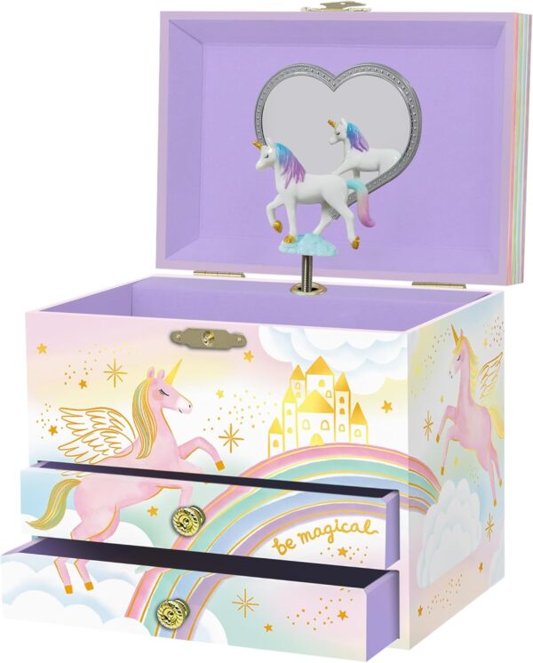 Musical Unicorn Jewelry Box for Girls - Kids Music Box with Spinning Unicorn, Unicorn Birthday Gifts for Little Girls, Jewelry Boxes, 6.8 x 5.3 x 6 in - Ages 3-10