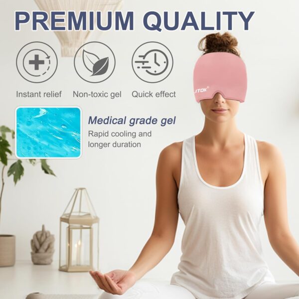 EXQUISLIFE Migraine Headache Relief Cap, Gel Ice Head Wrap, Hot and Cold Therapy, Headache Eyes Mask for Sinus, Puffy Eyes, Tension and Stress Relief (Pink) - Image 4