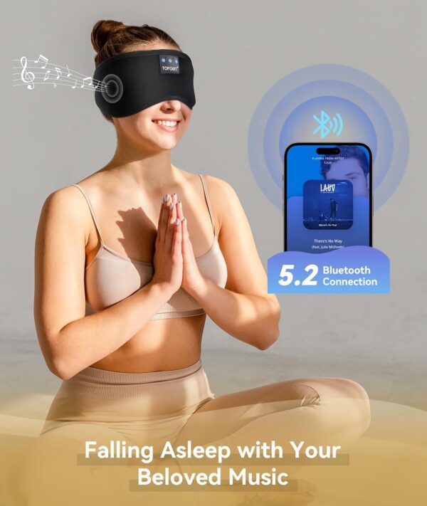 TOPOINT Sleep Mask with Headphones Bluetooth 5.2 Wireless, Sleep Headphone with Microphone Built-in HD Speakers Music, Eye Mask for Sleeping Travel Meditation for Men Women Girl Cool Gadgets - Image 5