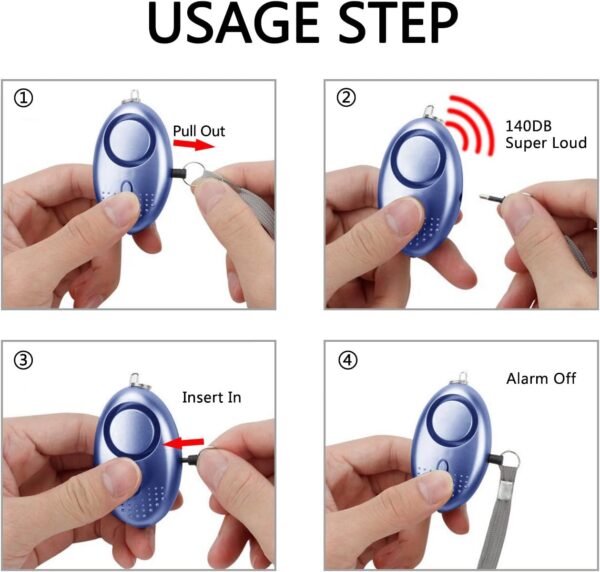 Personal Alarm for Women, 5 Pack 140DB Emergency Self-Defense Security Alarm Keychain with LED Light for Women Kids and Elders - Image 6