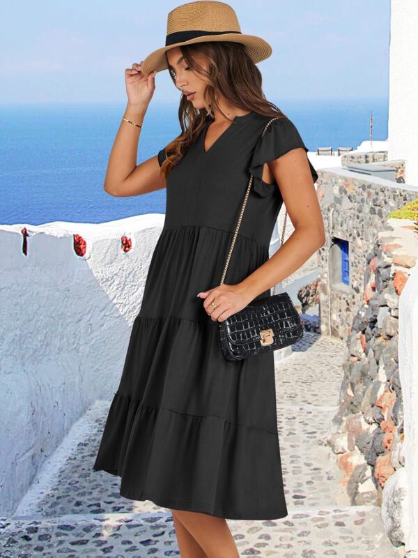 ANRABESS Womens Summer Ruffle Sleeve V Neck Midi Dress 2025 Fashion Casual Fit Flowy Tiered Boho Beach Vacation Sundress - Image 3