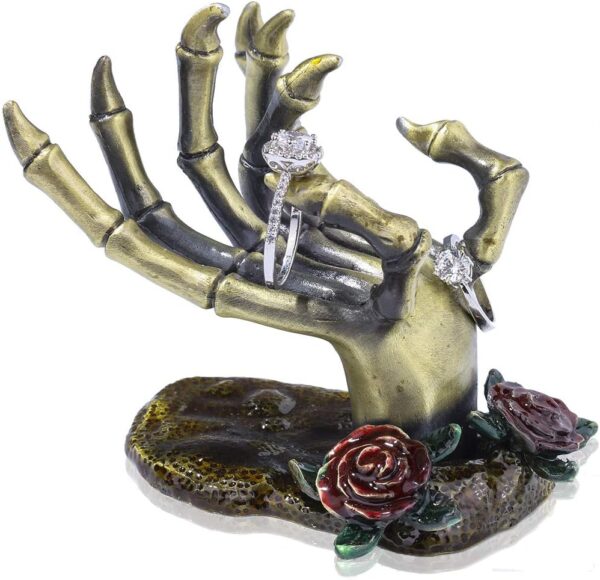 YU FENG Gothic Rose Skeleton Hand Jewelry Holder for Halloween Decor Rings Necklaces and Jewellery Accessories Hand Form Display Holders for Women Gift